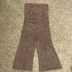 Strapless jump suit with light cropped leg size small in brown